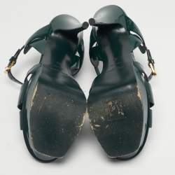 Pre Owned Saint Laurent Green Patent Leather Tribute Platform Sandals Size 38
