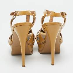 Pre Owned Saint Laurent Beige Patent Leather Tribute Platform Sandals Size 36.5