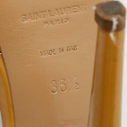 Pre Owned Saint Laurent Beige Patent Leather Tribute Platform Sandals Size 36.5