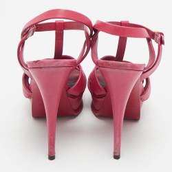 Pre Owned Saint Laurent Purple Leather Platform Sandals Size 38.5