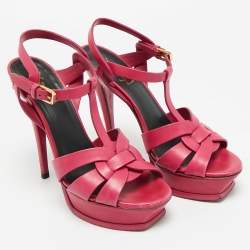 Pre Owned Saint Laurent Purple Leather Platform Sandals Size 38.5