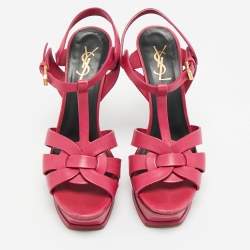 Pre Owned Saint Laurent Purple Leather Platform Sandals Size 38.5