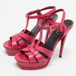 Pre Owned Saint Laurent Purple Leather Platform Sandals Size 38.5