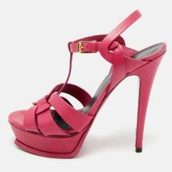 Pre Owned Saint Laurent Purple Leather Platform Sandals Size 38.5