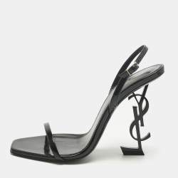 Pre Owned Saint Laurent Black Patent Leather Opyum Ankle Strap Sandals Size 40