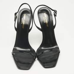 Pre Owned Saint Laurent Black Patent Leather Opyum Ankle Strap Sandals Size 40