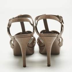 Pre Owned Saint Laurent Brown Lizard Embossed Leather Tribute Platform Sandals Size 39