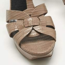 Pre Owned Saint Laurent Brown Lizard Embossed Leather Tribute Platform Sandals Size 39
