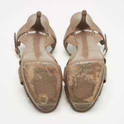 Pre Owned Saint Laurent Brown Lizard Embossed Leather Tribute Platform Sandals Size 39