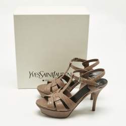 Pre Owned Saint Laurent Brown Lizard Embossed Leather Tribute Platform Sandals Size 39