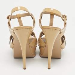 Pre Owned Saint Laurent Beige Patent Leather Tribute Platform Sandals Size 40