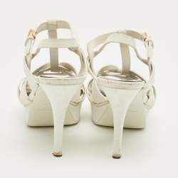 Pre Owned Saint Laurent White Lizard Embossed Leather Tribute Platform Sandals Size 37.5