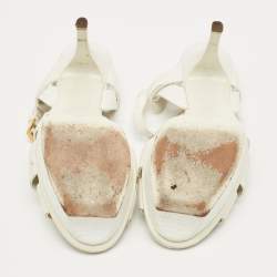 Pre Owned Saint Laurent White Lizard Embossed Leather Tribute Platform Sandals Size 37.5