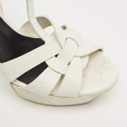 Pre Owned Saint Laurent White Lizard Embossed Leather Tribute Platform Sandals Size 37.5