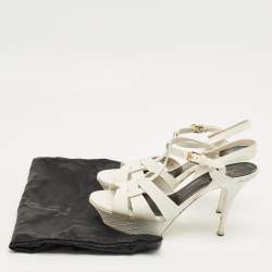 Pre Owned Saint Laurent White Lizard Embossed Leather Tribute Platform Sandals Size 37.5