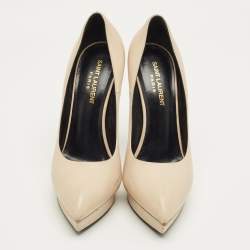 Pre Owned Saint Laurent Beige Leather Janis Pointed Toe Platform Pumps Size 38