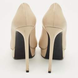 Pre Owned Saint Laurent Beige Leather Janis Pointed Toe Platform Pumps Size 38