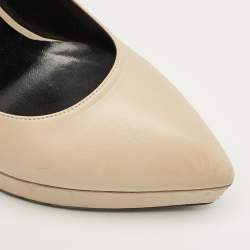 Pre Owned Saint Laurent Beige Leather Janis Pointed Toe Platform Pumps Size 38