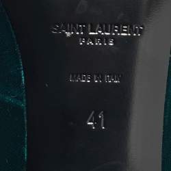Pre Owned Saint Laurent Dark Green Velvet Loulou Ankle Tie Sandals Size 41