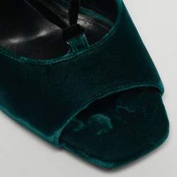 Pre Owned Saint Laurent Dark Green Velvet Loulou Ankle Tie Sandals Size 41