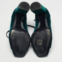 Pre Owned Saint Laurent Dark Green Velvet Loulou Ankle Tie Sandals Size 41