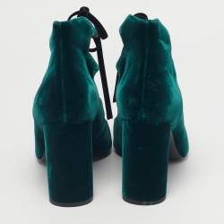 Pre Owned Saint Laurent Dark Green Velvet Loulou Ankle Tie Sandals Size 41