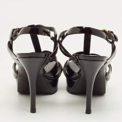 Pre Owned Saint Laurent Paris Burgundy Patent Leather Tribute Platform Sandals Size 37.5