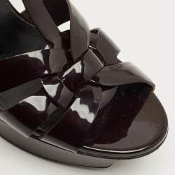 Pre Owned Saint Laurent Paris Burgundy Patent Leather Tribute Platform Sandals Size 37.5