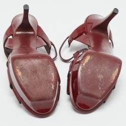 Pre Owned Saint Laurent Paris Burgundy Patent Leather Tribute Platform Sandals Size 37