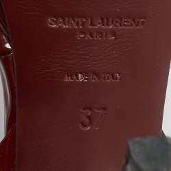 Pre Owned Saint Laurent Paris Burgundy Patent Leather Tribute Platform Sandals Size 37