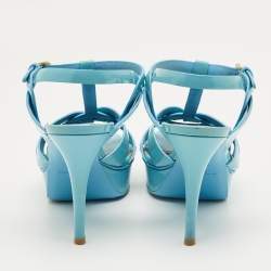 Pre Owned Saint Laurent Blue Patent Leather Platform Sandals Size 40