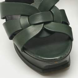 Pre Owned Saint Laurent Green Leather Tribute Platform Sandals Size 39