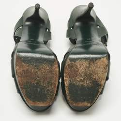 Pre Owned Saint Laurent Green Leather Tribute Platform Sandals Size 39