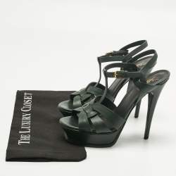 Pre Owned Saint Laurent Green Leather Tribute Platform Sandals Size 39