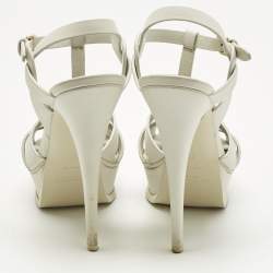 Pre Owned Saint Laurent Paris White Leather Platform Sandals Size 38