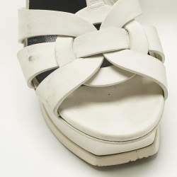Pre Owned Saint Laurent Paris White Leather Platform Sandals Size 38