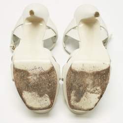 Pre Owned Saint Laurent Paris White Leather Platform Sandals Size 38