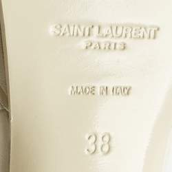 Pre Owned Saint Laurent Paris White Leather Platform Sandals Size 38