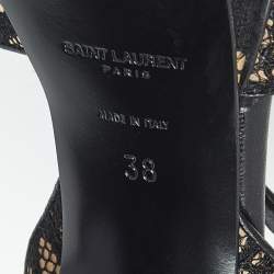 Pre Owned Saint Laurent Beige/Black Suede and Mash Tribute Ankle Strap Sandals Size 38