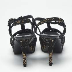 Pre Owned Saint Laurent Beige/Black Suede and Mash Tribute Ankle Strap Sandals Size 38