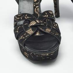 Pre Owned Saint Laurent Beige/Black Suede and Mash Tribute Ankle Strap Sandals Size 38
