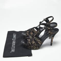 Pre Owned Saint Laurent Beige/Black Suede and Mash Tribute Ankle Strap Sandals Size 38