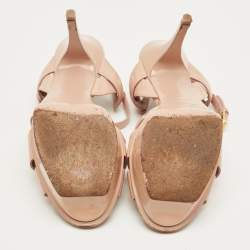 Pre Owned Saint Laurent Beige Patent Leather Tribute Platform Sandals Size 39