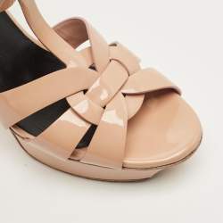 Pre Owned Saint Laurent Beige Patent Leather Tribute Platform Sandals Size 39