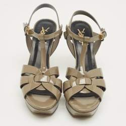 Pre Owned Saint Laurent Grey Patent Leather Tribute Platform Sandals Size 39