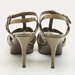 Pre Owned Saint Laurent Grey Patent Leather Tribute Platform Sandals Size 39