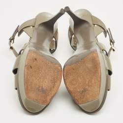 Pre Owned Saint Laurent Grey Patent Leather Tribute Platform Sandals Size 39