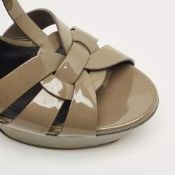 Pre Owned Saint Laurent Grey Patent Leather Tribute Platform Sandals Size 39