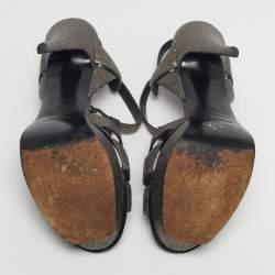 Pre Owned Saint Laurent Grey/Gold Leather Tribute Platform Sandals Size 39