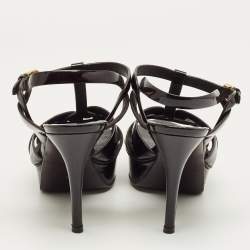 Pre Owned Saint Laurent Burgundy Patent Leather Tribute Ankle Strap Sandals Size 37.5